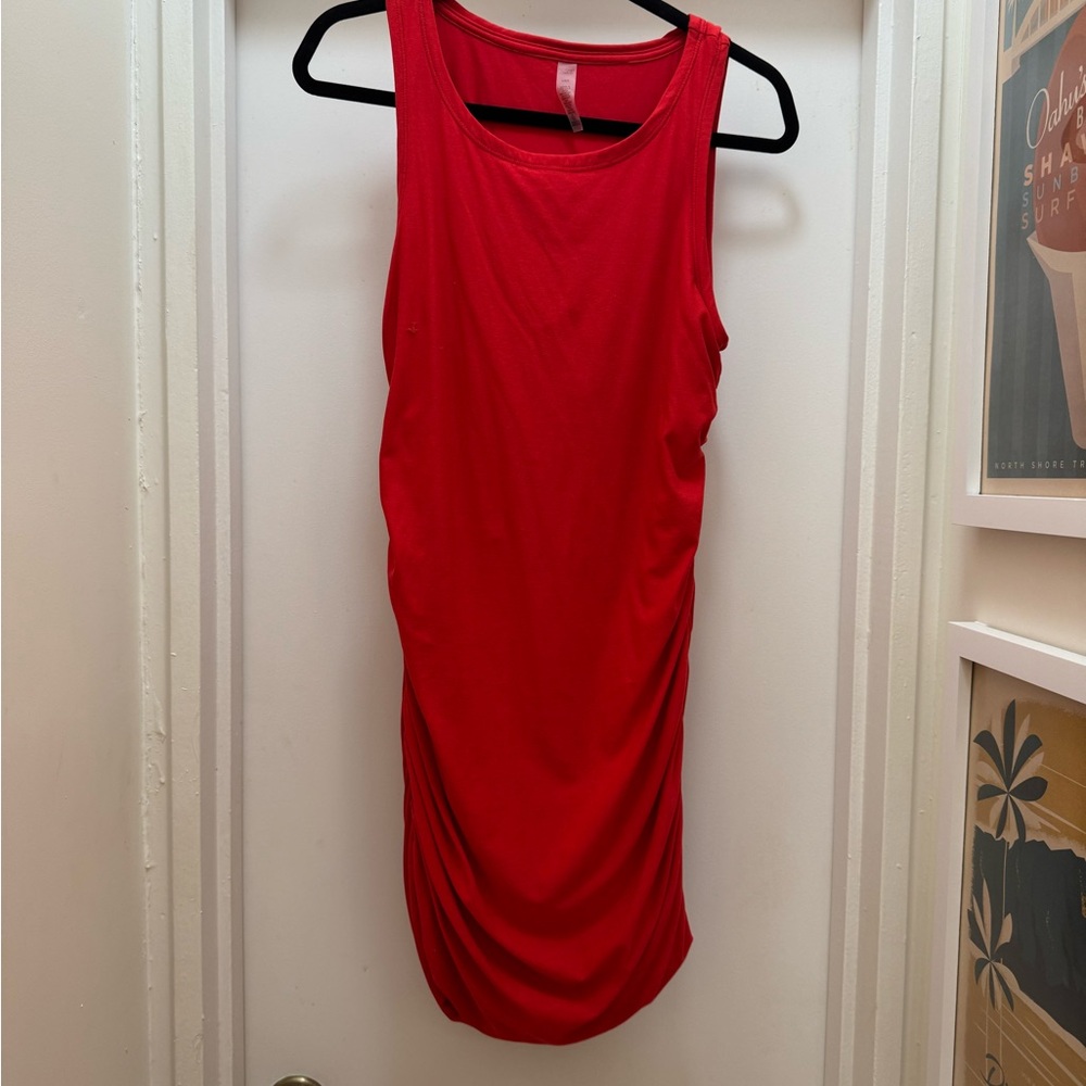 Beyond Yoga Red Ruched Sleeveless Tank dress L